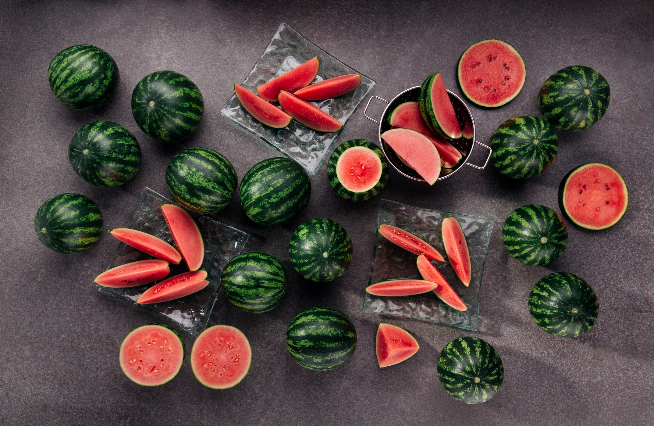 top view of a group of watermelons