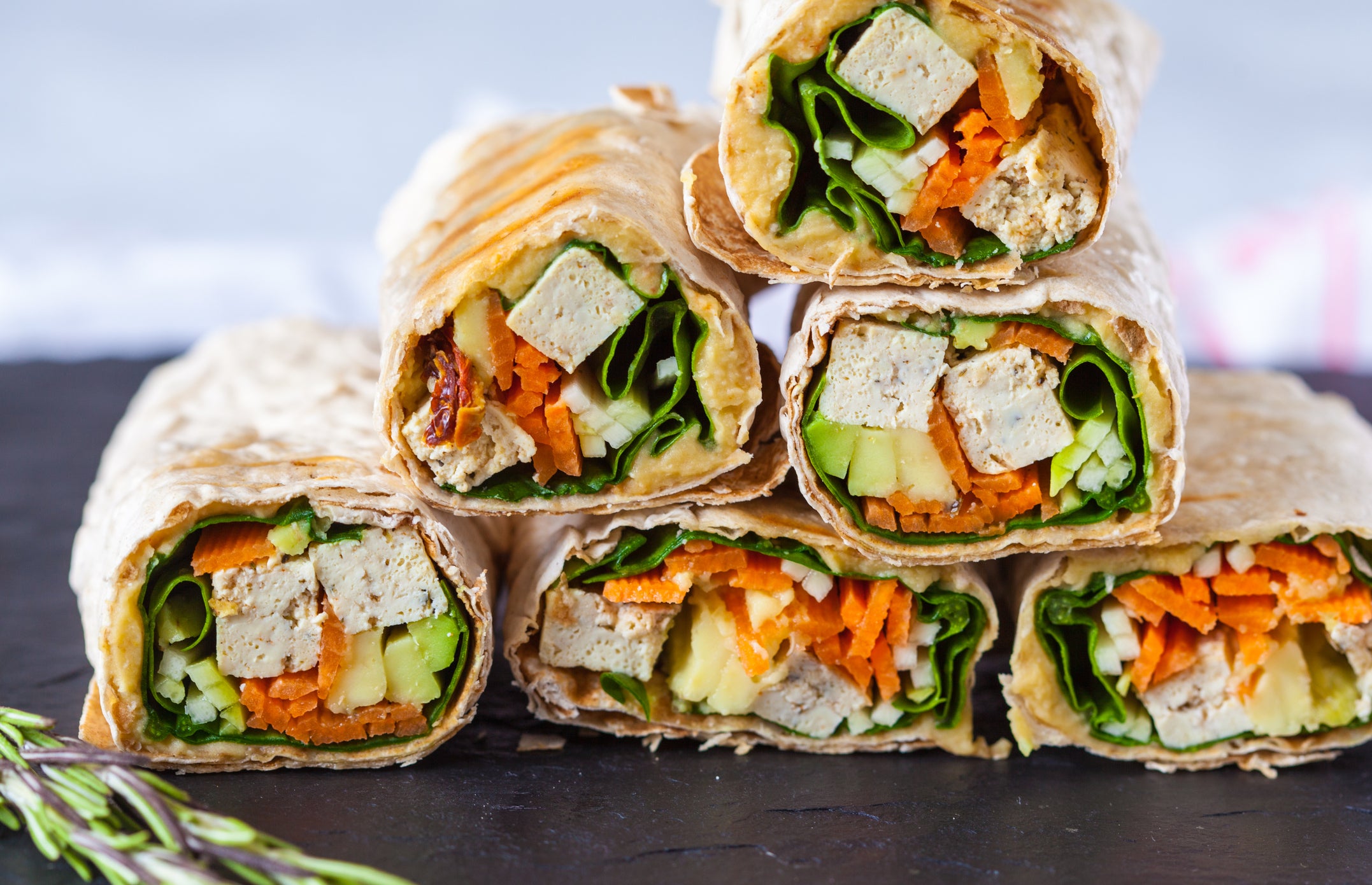 Healthy vegan tofu tortilla wraps