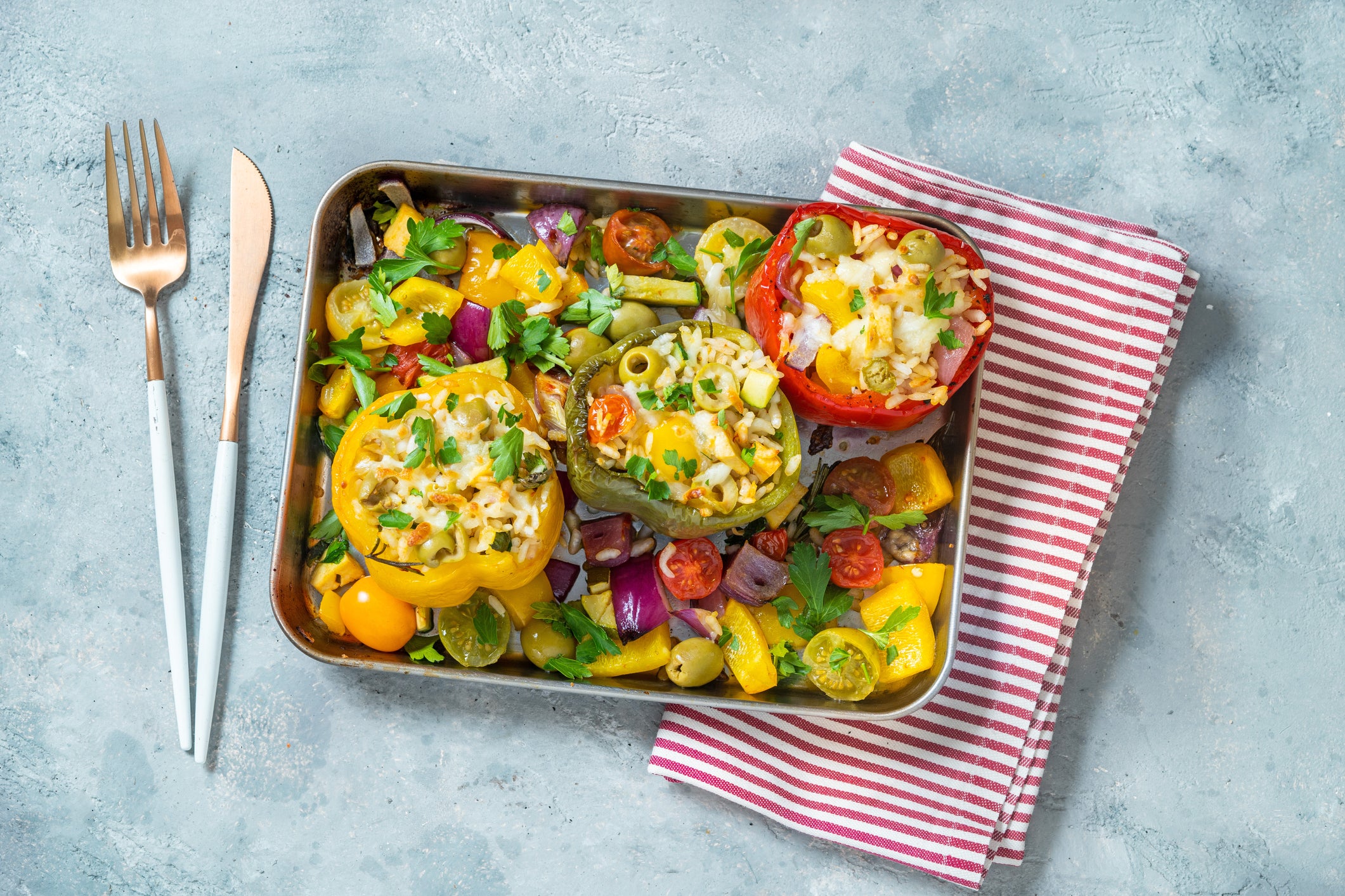 Bell peppers stuffed with rice tofu and vegetables