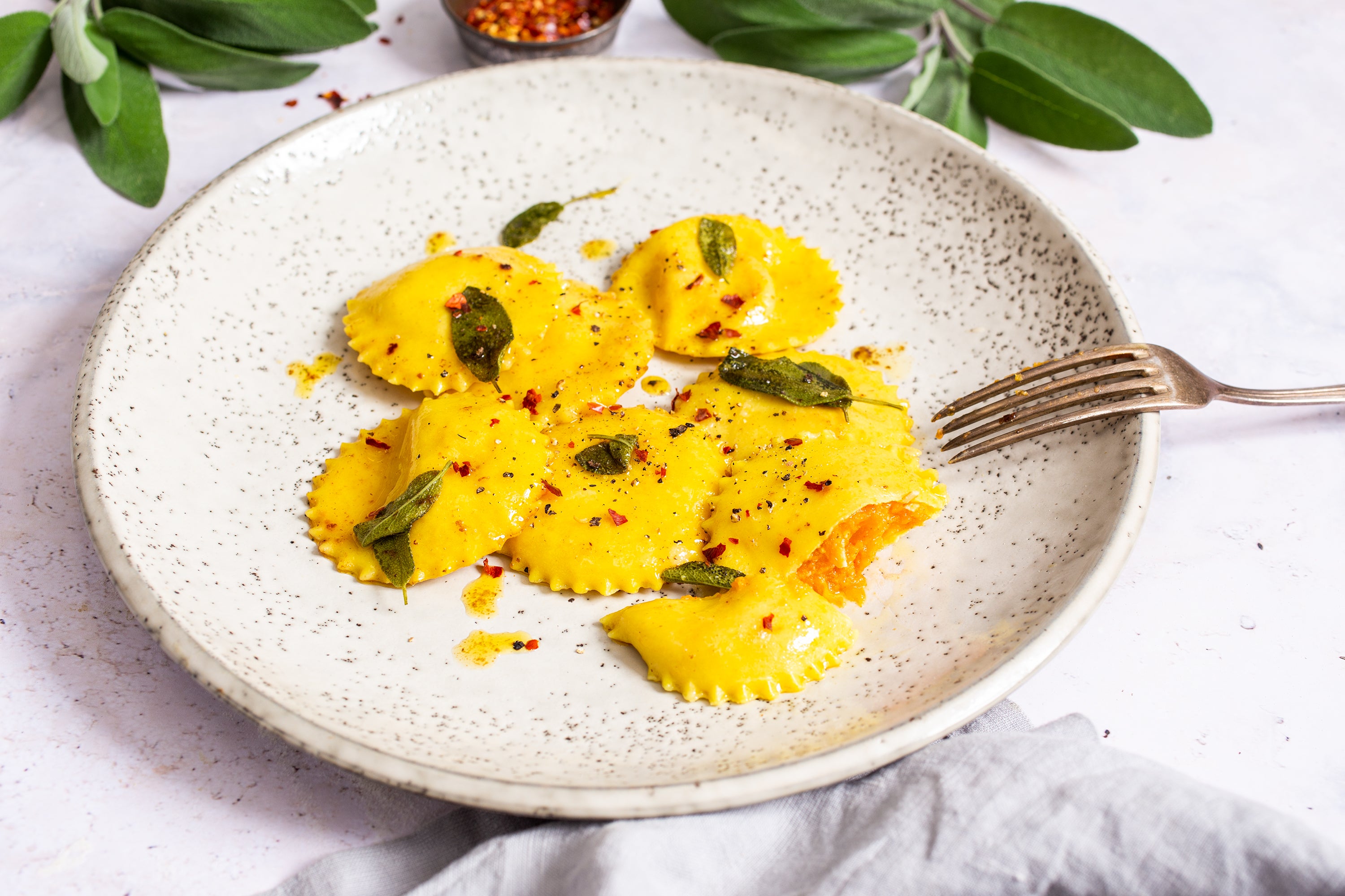 vegan pumpkin ravioli with sage butter