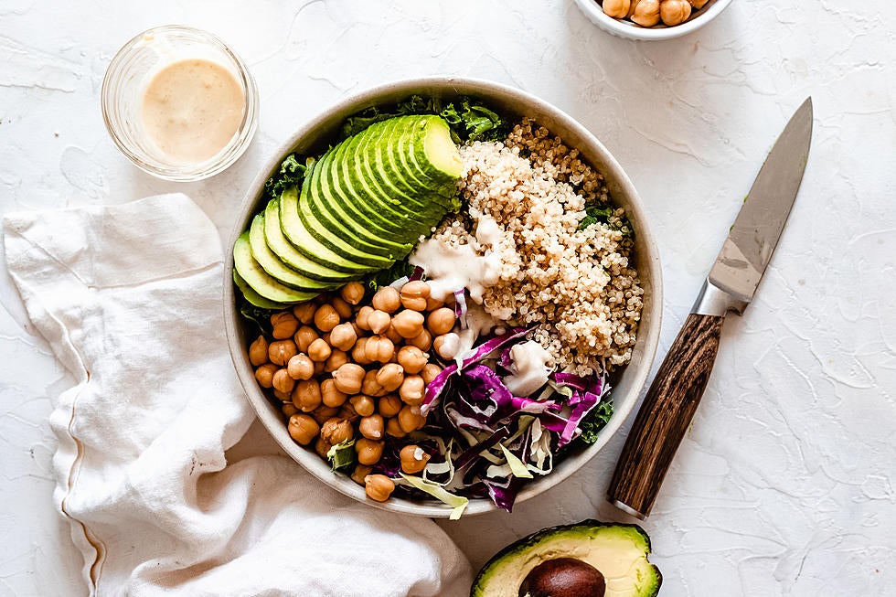 chickpea grain bowl with dairy-free tahini dressing