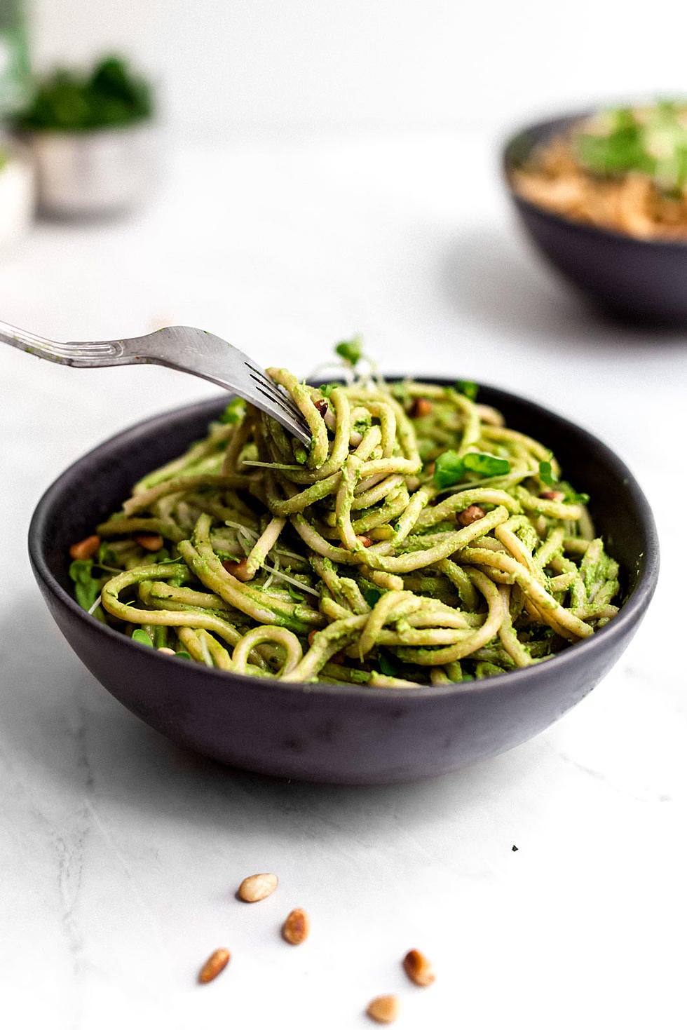 creamy vegan pasta with pine nuts